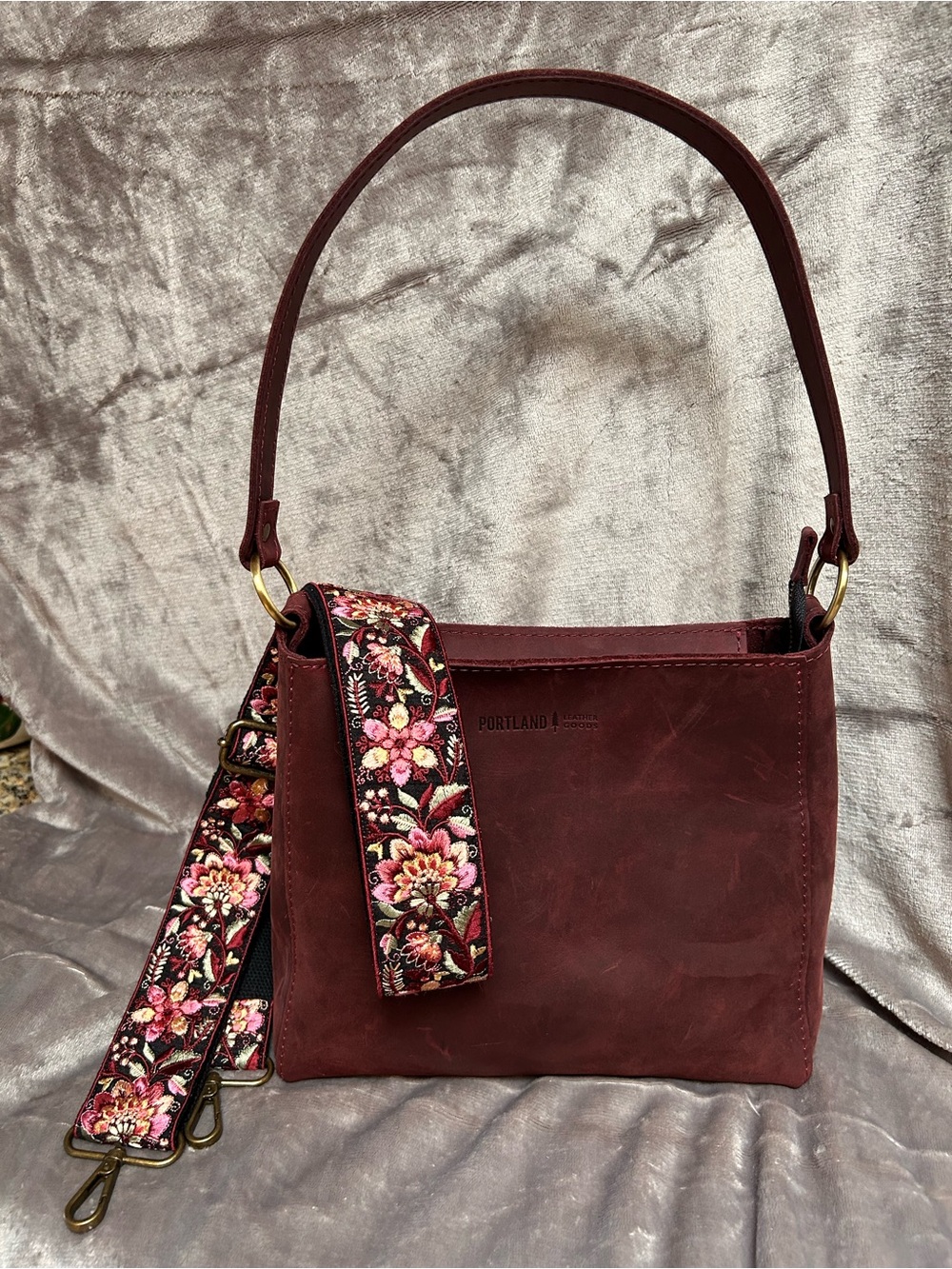 Portland Leather OG Triangle Purse in Merlot with Adjustable Crossbody Strap
